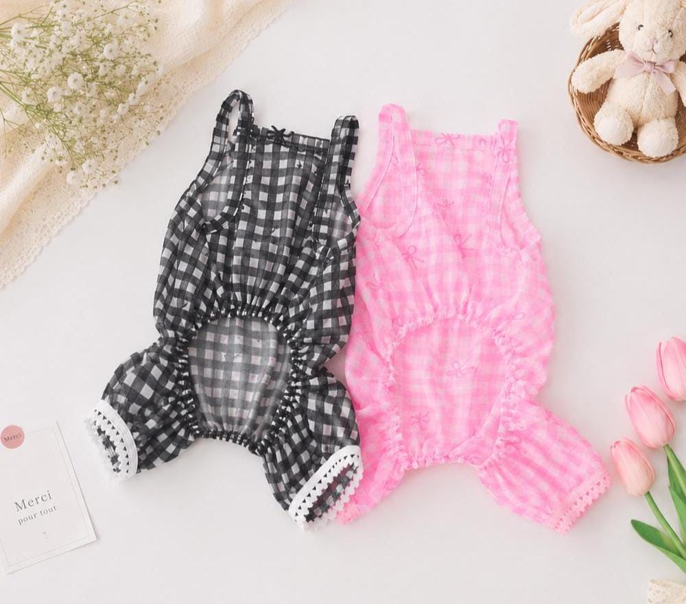 Gingham Lace Overall, S-XL, Dog Romper, Dog Jumpsuit, Dog Pants, Small Dog Clothes, Dog Apparel, NKPUP - NKpup