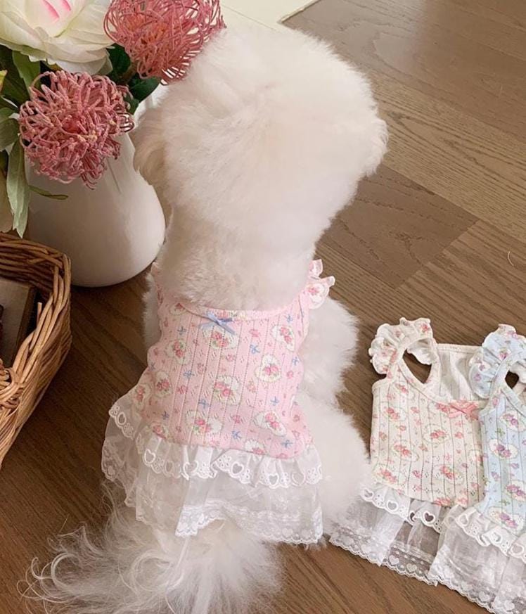 Floral Lace Ruffle Dress, S-XL, Small Dog Clothes, Dog Dress, Dog Cute Dress, Dog Apparel, Pet Clothing, NKPUP - NKpup