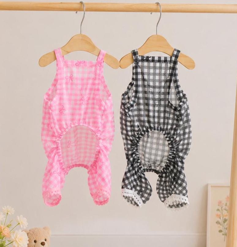 Gingham Lace Overall, S-XL, Dog Romper, Dog Jumpsuit, Dog Pants, Small Dog Clothes, Dog Apparel, NKPUP - NKpup
