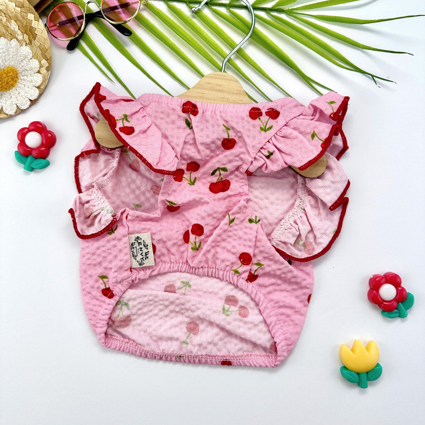 Gingham Cherry Blouse, S-XL, Small Dog Clothes, Dog Floral Dress, Dog T-shirt, Dog Top, NKPUP - NKpup