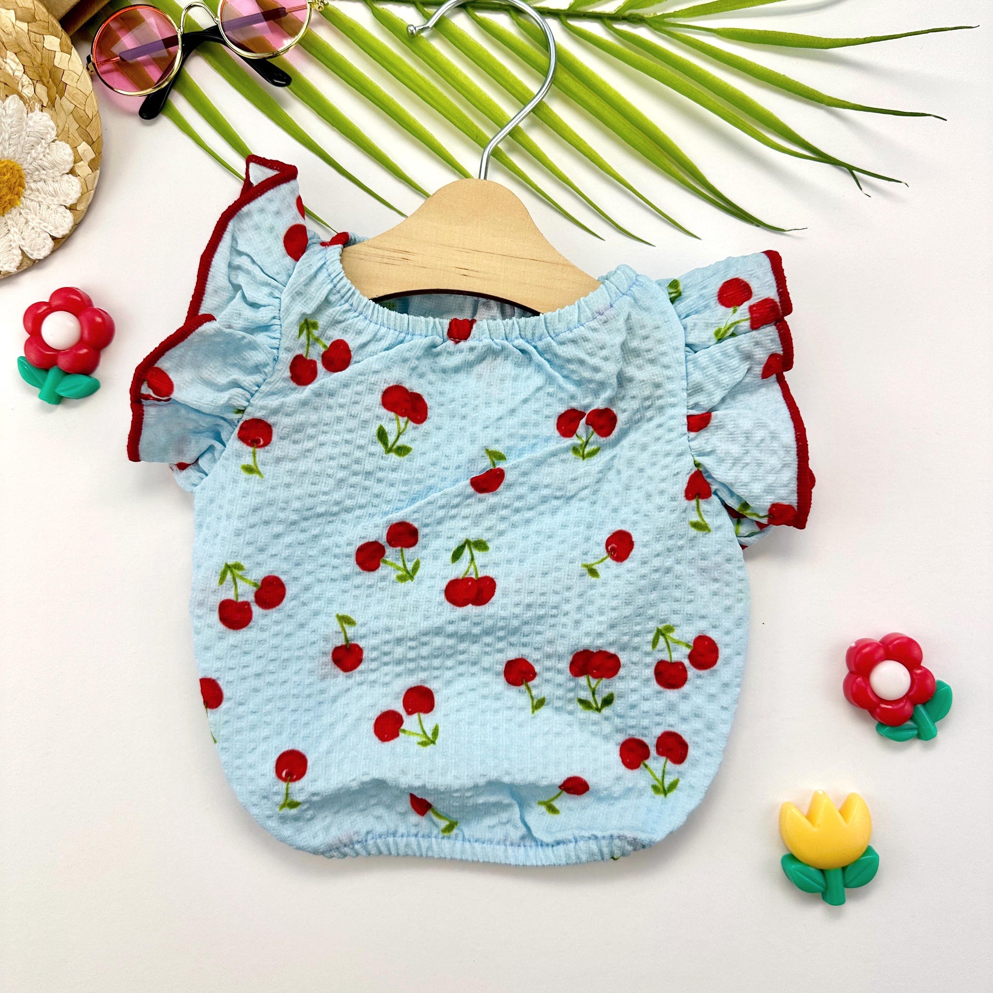 Gingham Cherry Blouse, S-XL, Small Dog Clothes, Dog Floral Dress, Dog T-shirt, Dog Top, NKPUP - NKpup