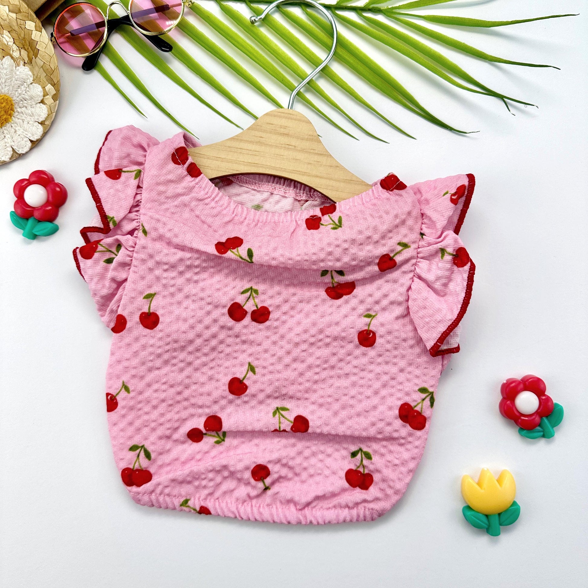 Gingham Cherry Blouse, S-XL, Small Dog Clothes, Dog Floral Dress, Dog T-shirt, Dog Top, NKPUP - NKpup
