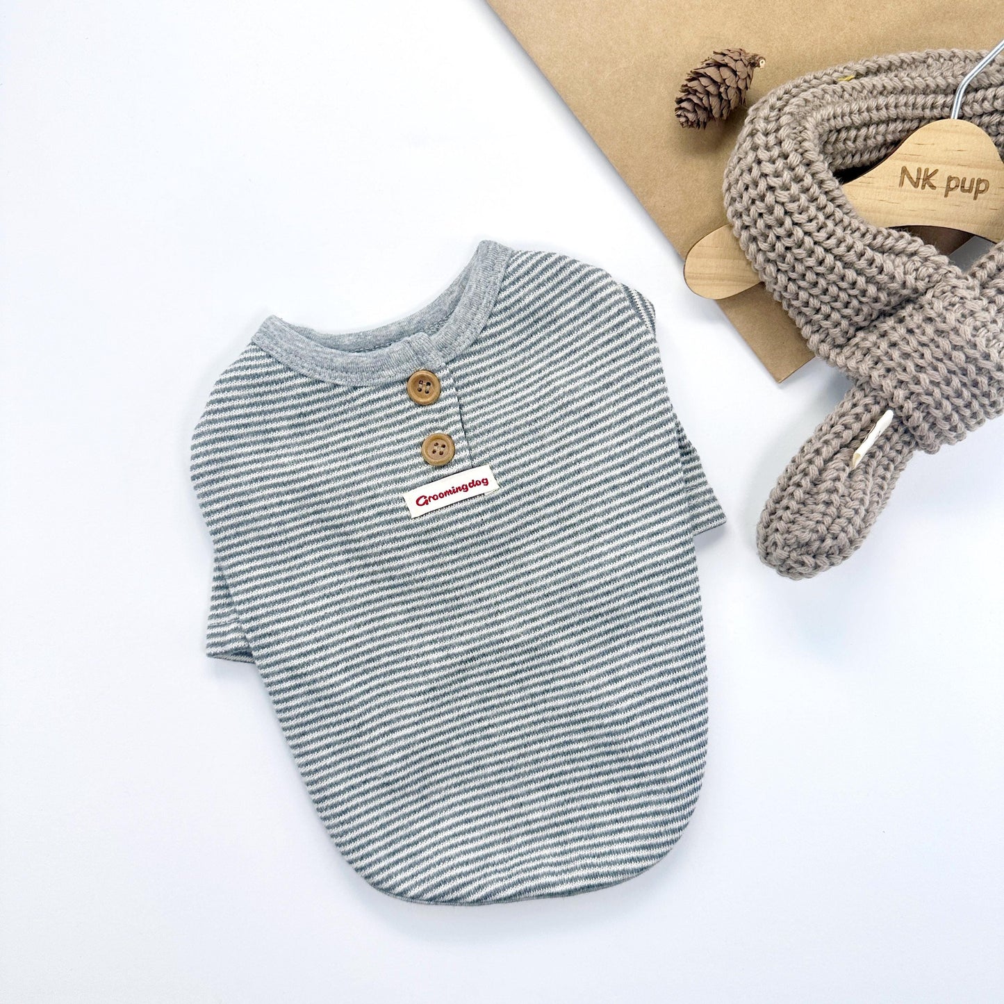 Classic Stripe Button Tee, S-2XL, Pet Clothing, Dog-Tee, Dog check-shirt, Dog Top, NKpup, Dog Sleeveless - NKpup