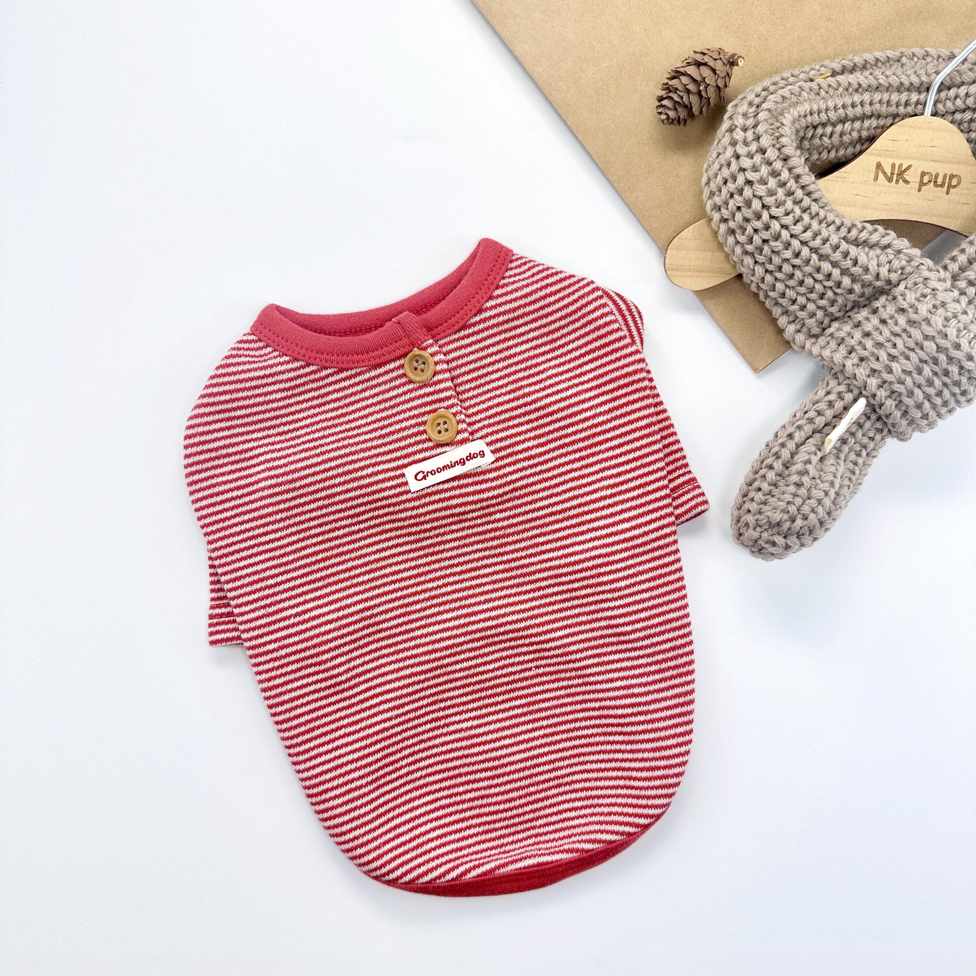 Classic Stripe Button Tee, S-2XL, Pet Clothing, Dog-Tee, Dog check-shirt, Dog Top, NKpup, Dog Sleeveless - NKpup