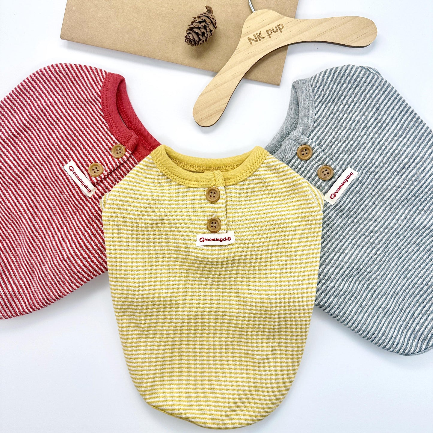 Classic Stripe Button Tee, S-2XL, Pet Clothing, Dog-Tee, Dog check-shirt, Dog Top, NKpup, Dog Sleeveless - NKpup