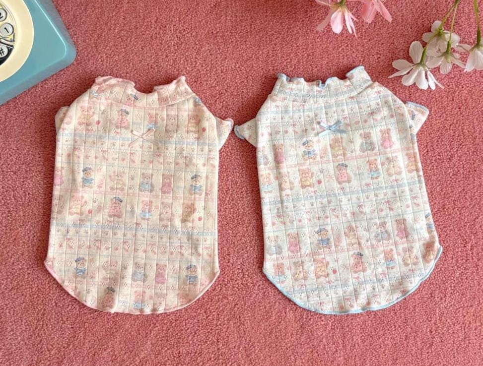 Sweet Doll Ruffle Dog Tee, Pastel Print, Soft Ribbed Fabric (S-2XL) - NKpup