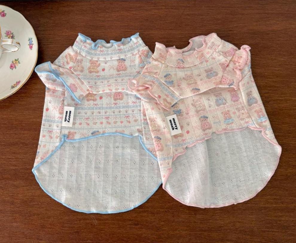Sweet Doll Ruffle Dog Tee, Pastel Print, Soft Ribbed Fabric (S-2XL) - NKpup