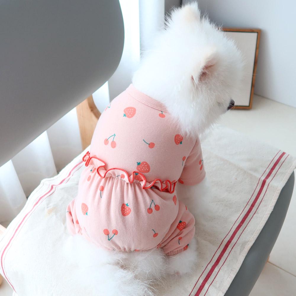 Strawberry Cherry Frill Overall, S-2XL, Dog Romper, Dog Jumpsuit, Dog Pants, Small Dog Clothes, Dog Apparel, NKPUP - NKpup