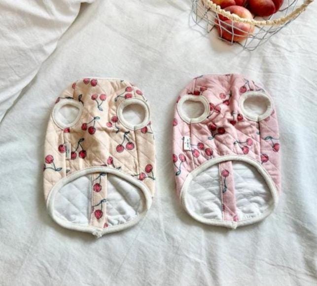 Cherry Quilted Dog Vest, Button Front, Cozy Layering Top - NKpup