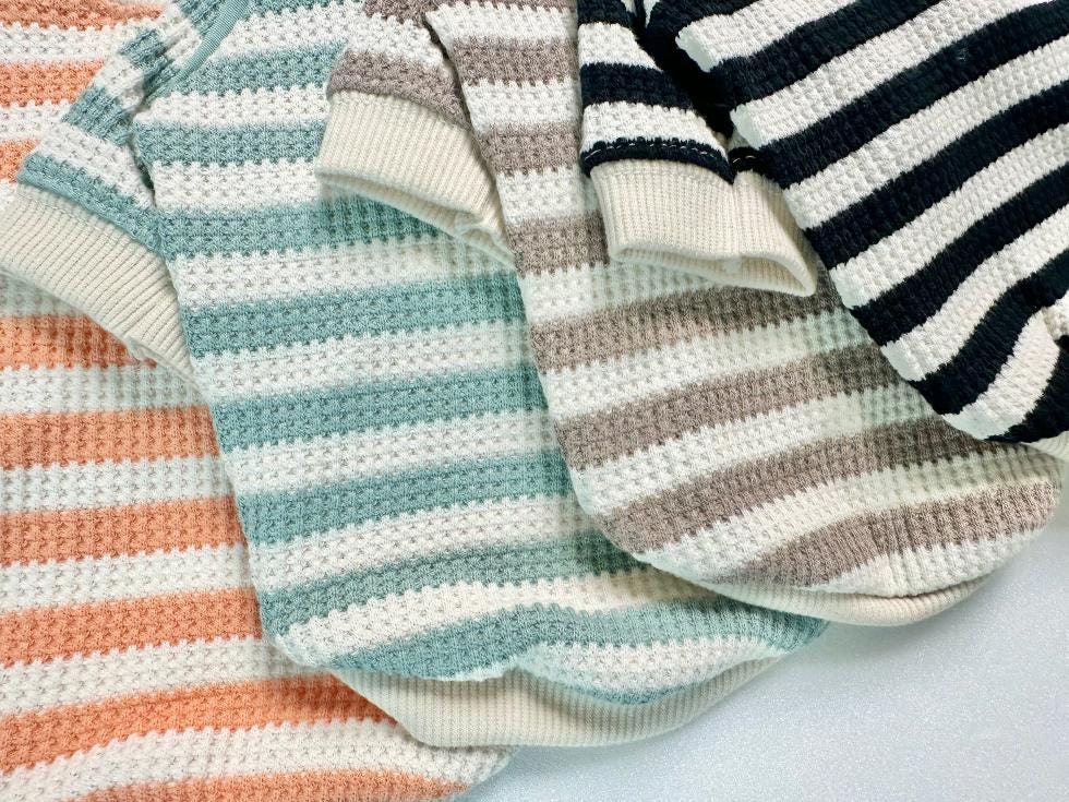 Waffle Stripe Dog Shirt, Embroidered Character, Color Block Style - NKpup