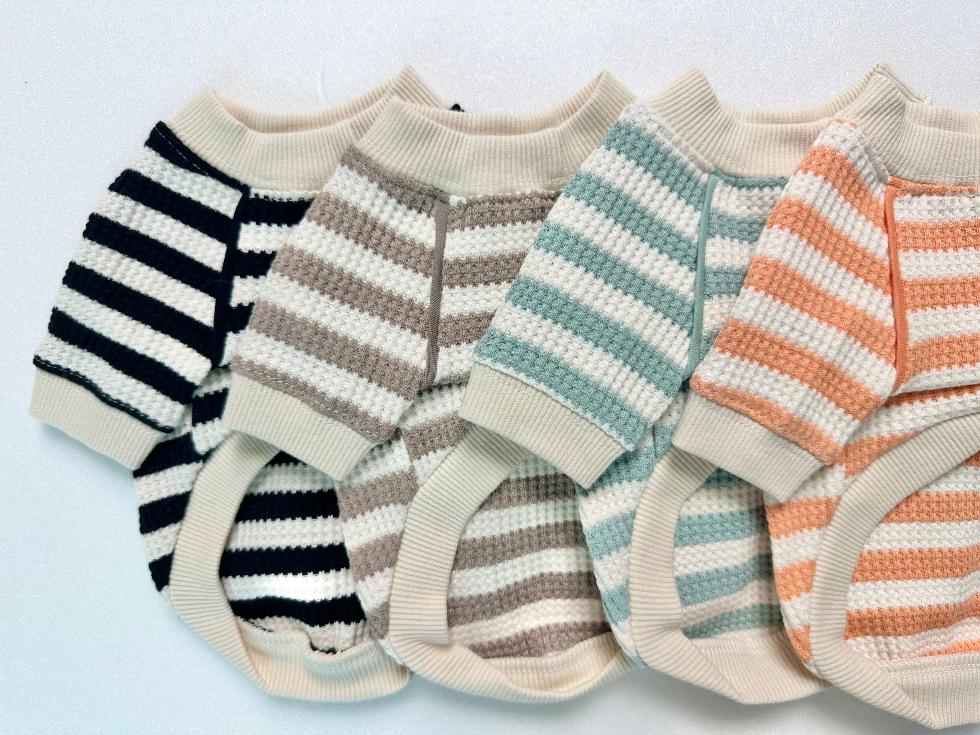 Waffle Stripe Dog Shirt, Embroidered Character, Color Block Style - NKpup