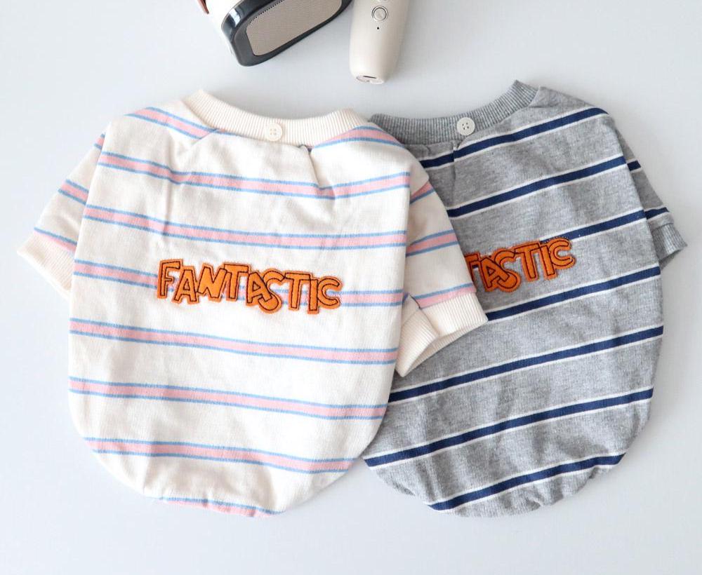 Denim Collar Striped Dog Tee, Embroidered Lettering, Casual Pet Apparel (S-XL) - NKpup