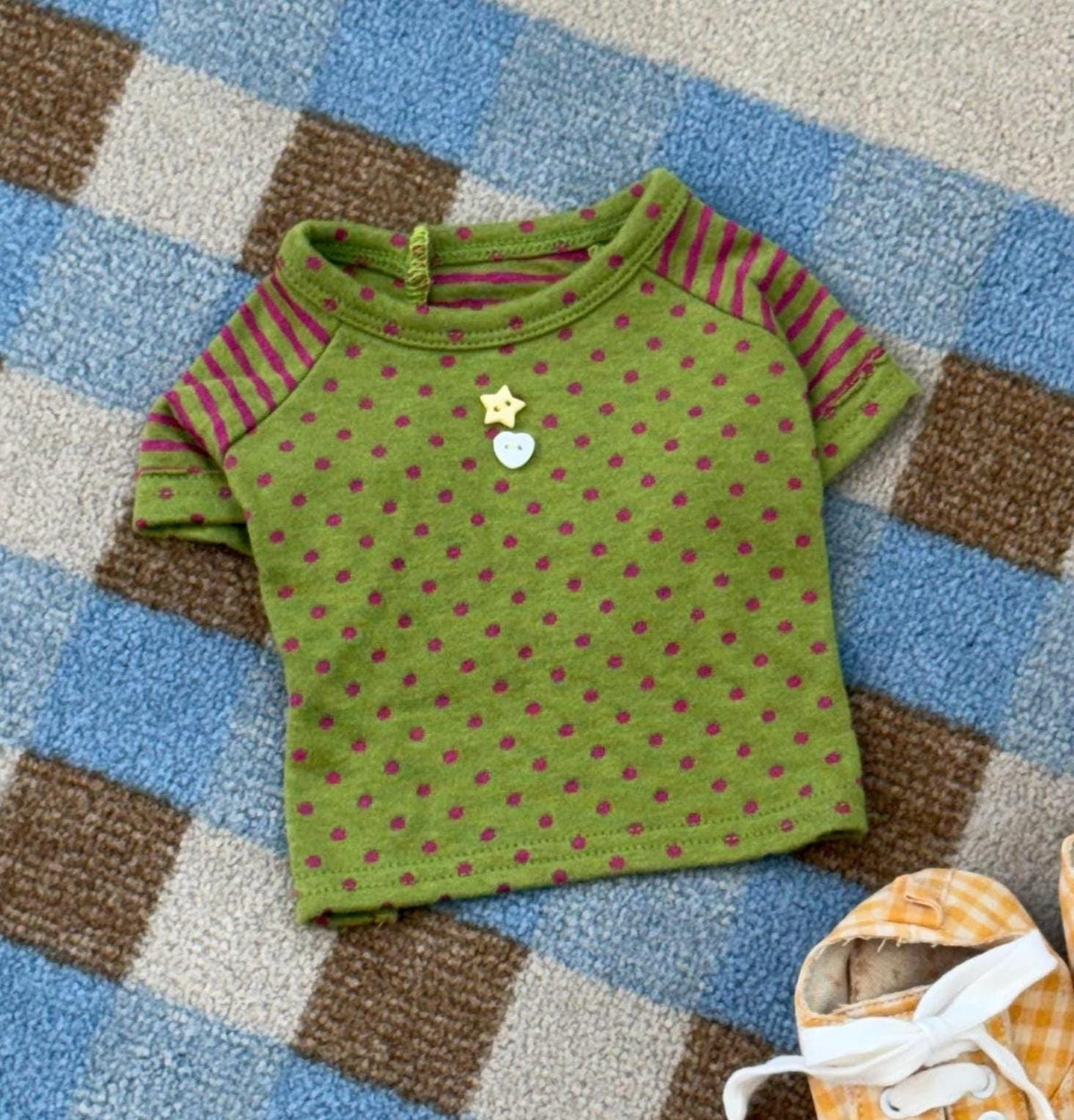 Cute Button Dot Dog Shirt, Striped Sleeves, Playful Detail - NKpup