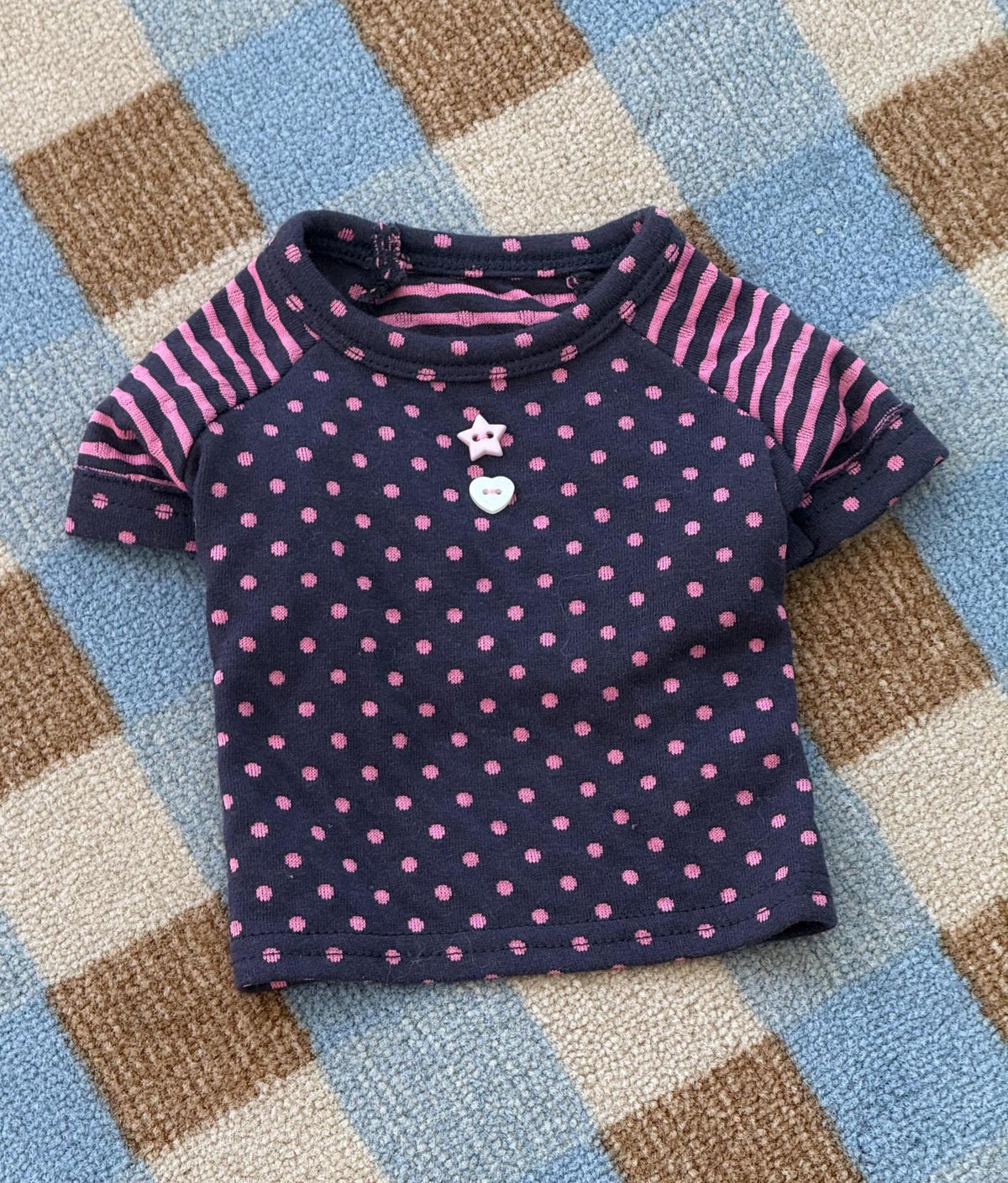 Cute Button Dot Dog Shirt, Striped Sleeves, Playful Detail - NKpup