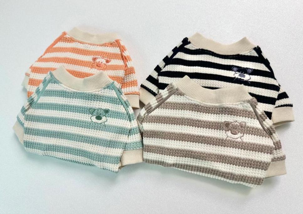 Waffle Stripe Dog Shirt, Embroidered Character, Color Block Style - NKpup