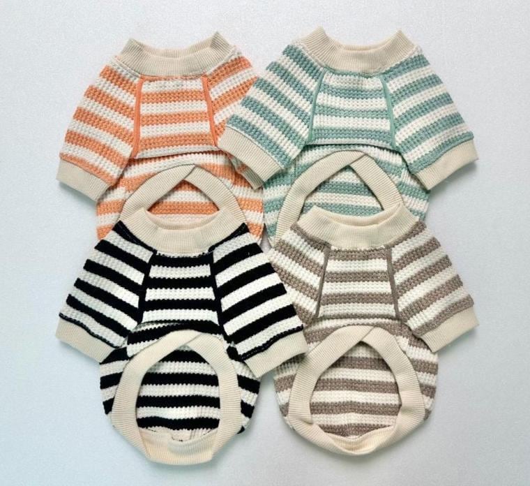 Waffle Stripe Dog Shirt, Embroidered Character, Color Block Style - NKpup