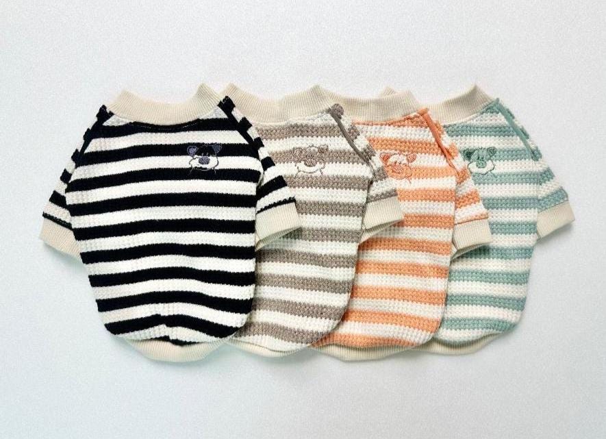 Waffle Stripe Dog Shirt, Embroidered Character, Color Block Style - NKpup