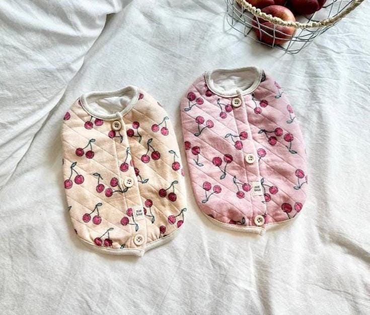 Cherry Quilted Dog Vest, Button Front, Cozy Layering Top - NKpup