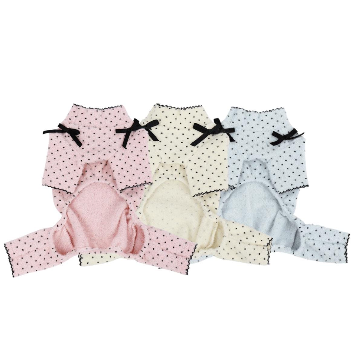 Snow Dot Dog Shirt&Overall, Bow Detail, Lettuce Edge - NKpup