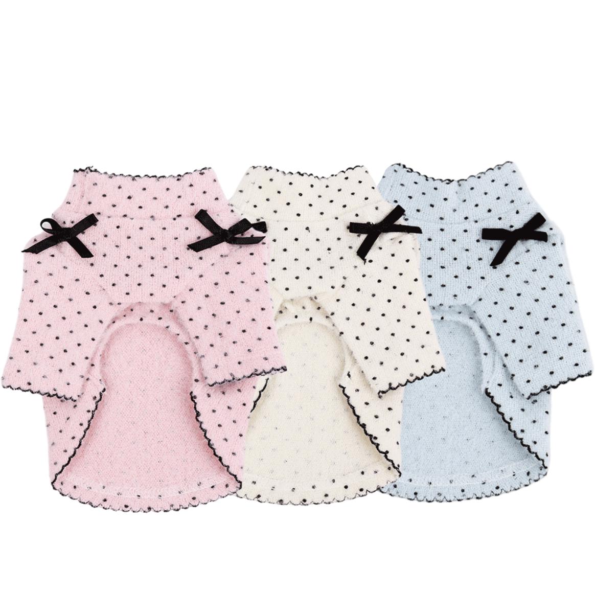 Snow Dot Dog Shirt&Overall, Bow Detail, Lettuce Edge - NKpup