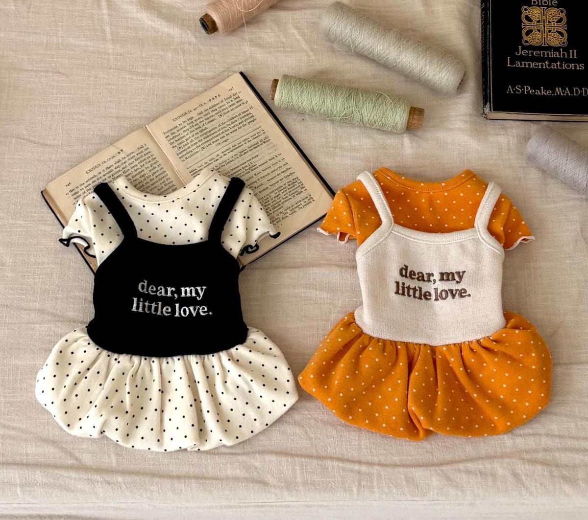 Little Dot Layered Dog Dress, Cami Overlay, Gathered Skirt - NKpup