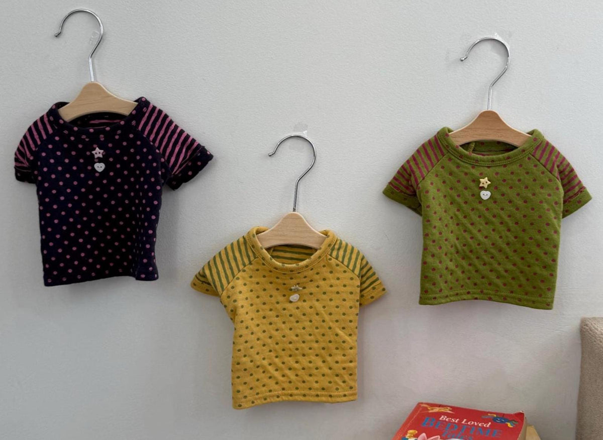 Cute Button Dot Dog Shirt, Striped Sleeves, Playful Detail - NKpup