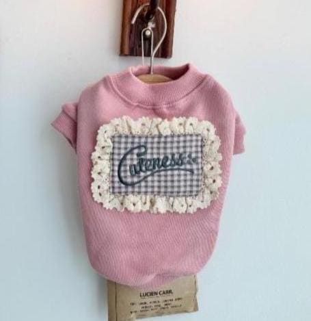 Cuteness Dog Sweatshirt, Gingham Panel, Lace Detail - NKpup