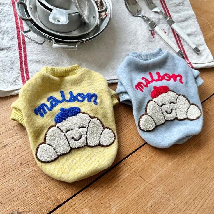 Maison Fleece Dog Sweatshirt, Bread Pattern, Sporty Ribbed Trim - NKpup