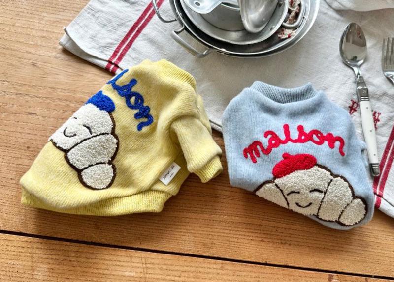Maison Fleece Dog Sweatshirt, Bread Pattern, Sporty Ribbed Trim - NKpup