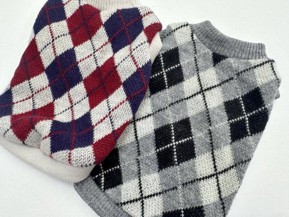 Argyle V-Neck Dog Vest, Double Sided Brushed Fabric, Winter Pattern - NKpup