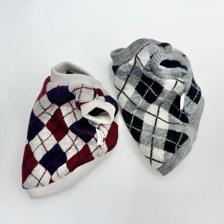 Argyle V-Neck Dog Vest, Double Sided Brushed Fabric, Winter Pattern - NKpup