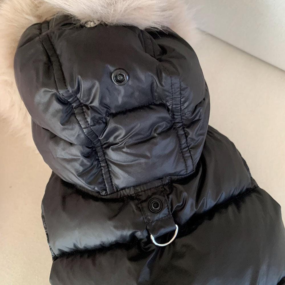 Fur Hood Padded Dog Vest, D-Ring Detail, Fleece Lining - NKpup