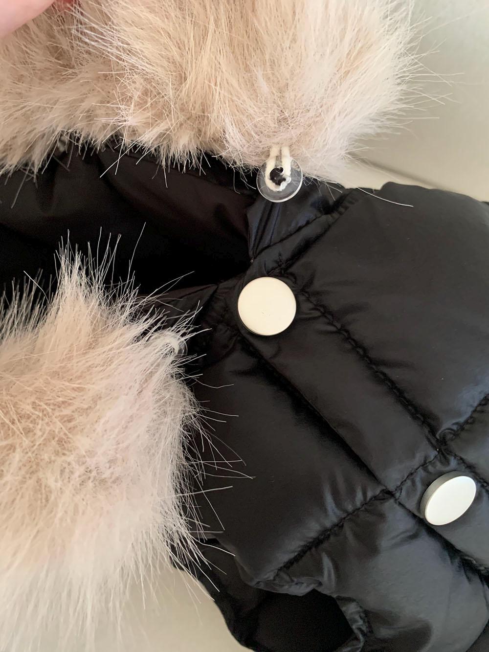 Fur Hood Padded Dog Vest, D-Ring Detail, Fleece Lining - NKpup