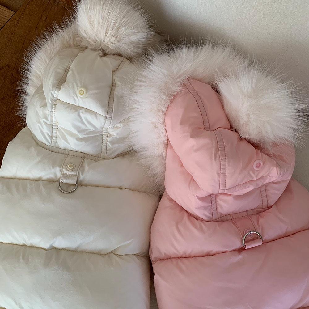 Fur Hood Padded Dog Vest, D-Ring Detail, Fleece Lining - NKpup