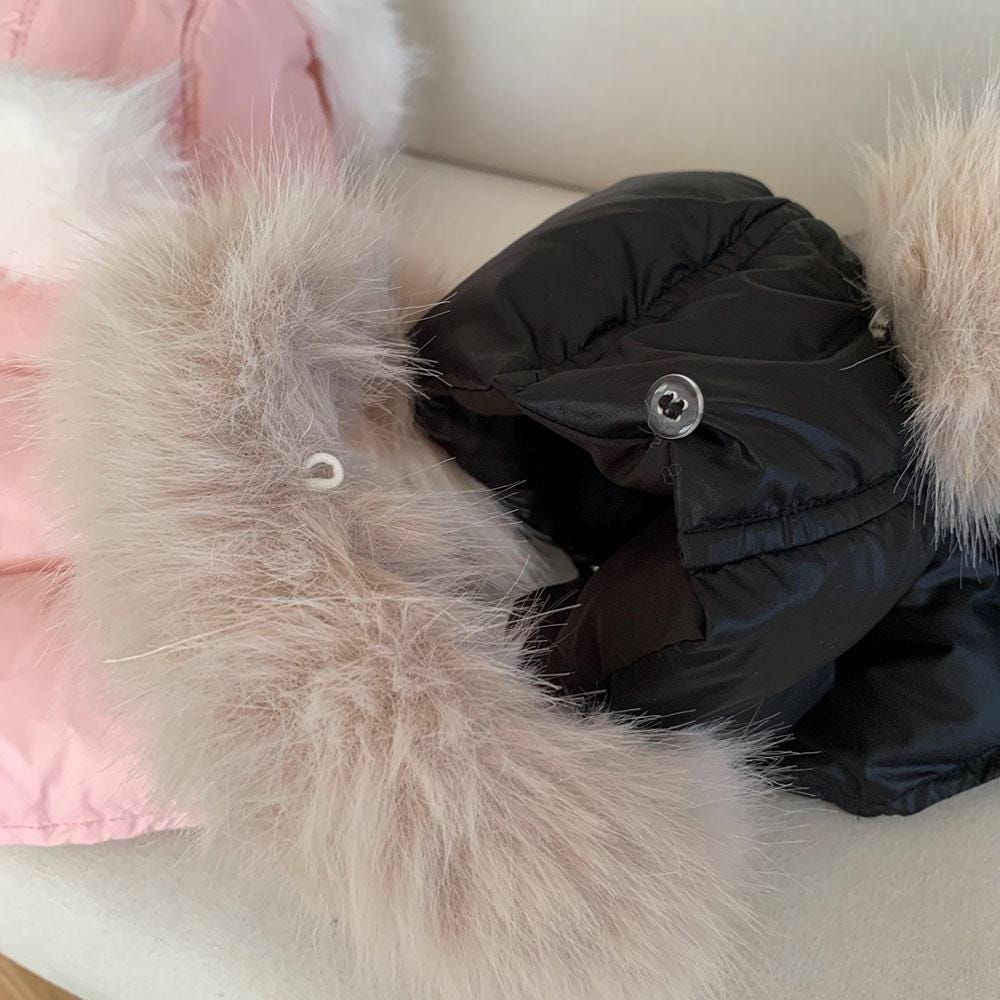 Fur Hood Padded Dog Vest, D-Ring Detail, Fleece Lining - NKpup