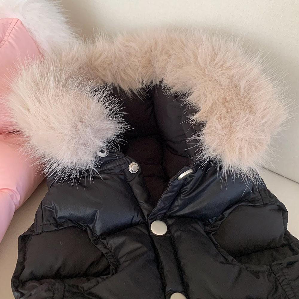 Fur Hood Padded Dog Vest, D-Ring Detail, Fleece Lining - NKpup