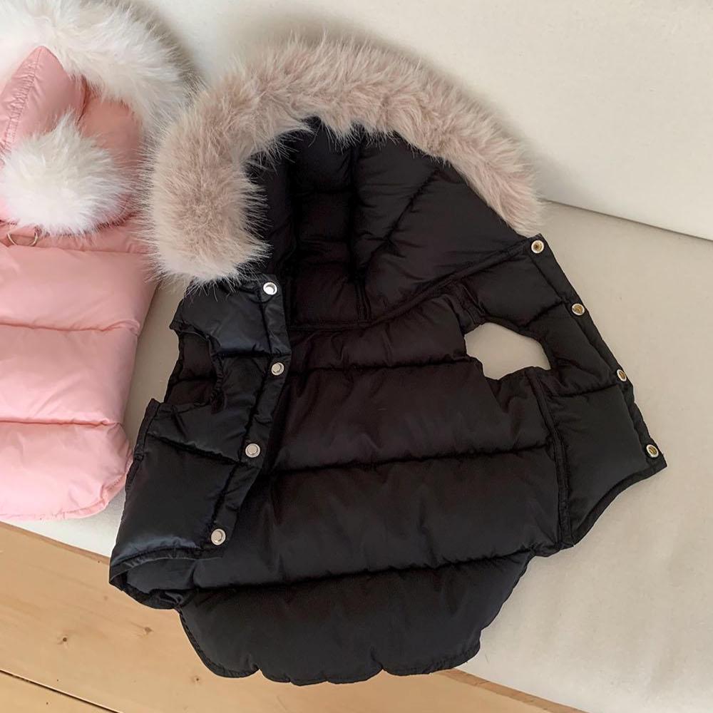 Fur Hood Padded Dog Vest, D-Ring Detail, Fleece Lining - NKpup