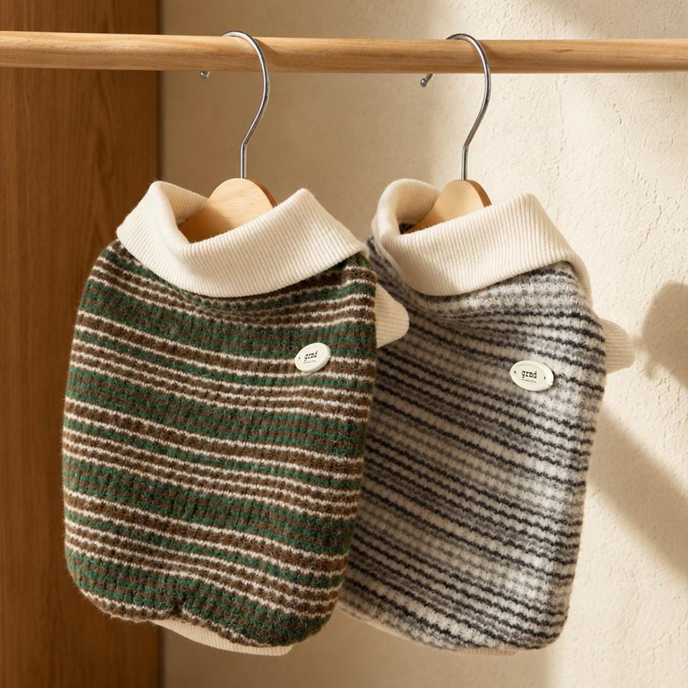 Stripe Collar Knit Dog Vest, Soft Stretch Blend, Ribbed Hem - NKpup