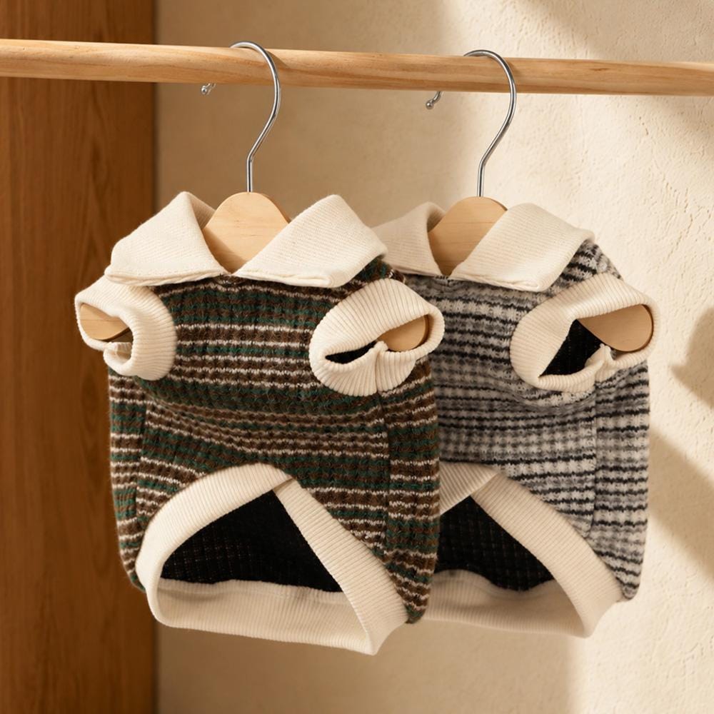 Stripe Collar Knit Dog Vest, Soft Stretch Blend, Ribbed Hem - NKpup