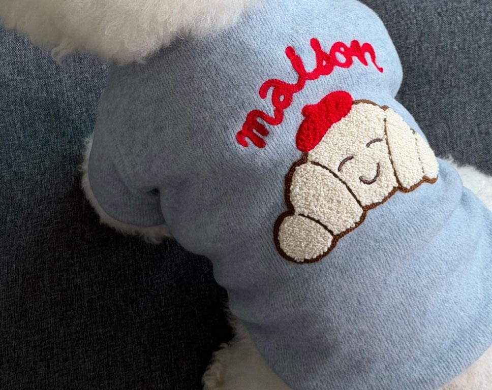 Maison Fleece Dog Sweatshirt, Bread Pattern, Sporty Ribbed Trim - NKpup