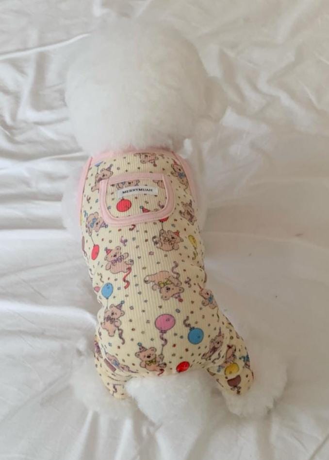 Party Bear Dog Overall, Brushed Fabric, Cozy Onesie - NKpup