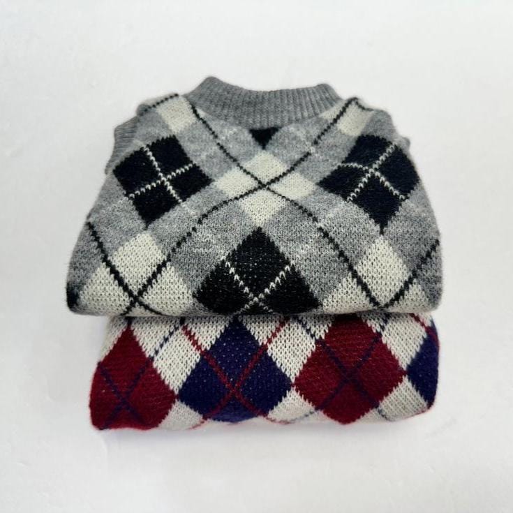 Argyle V-Neck Dog Vest, Double Sided Brushed Fabric, Winter Pattern - NKpup
