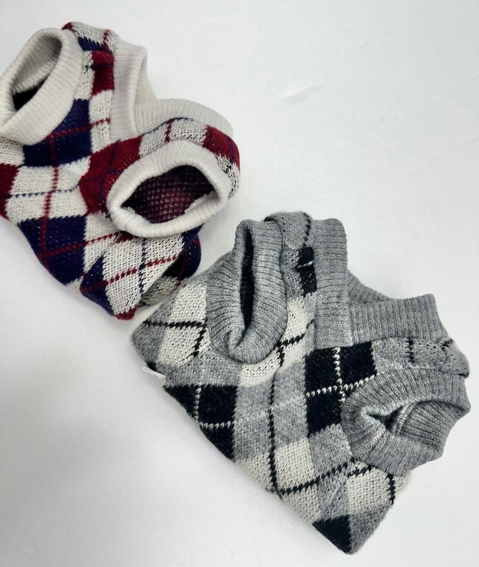 Argyle V-Neck Dog Vest, Double Sided Brushed Fabric, Winter Pattern - NKpup