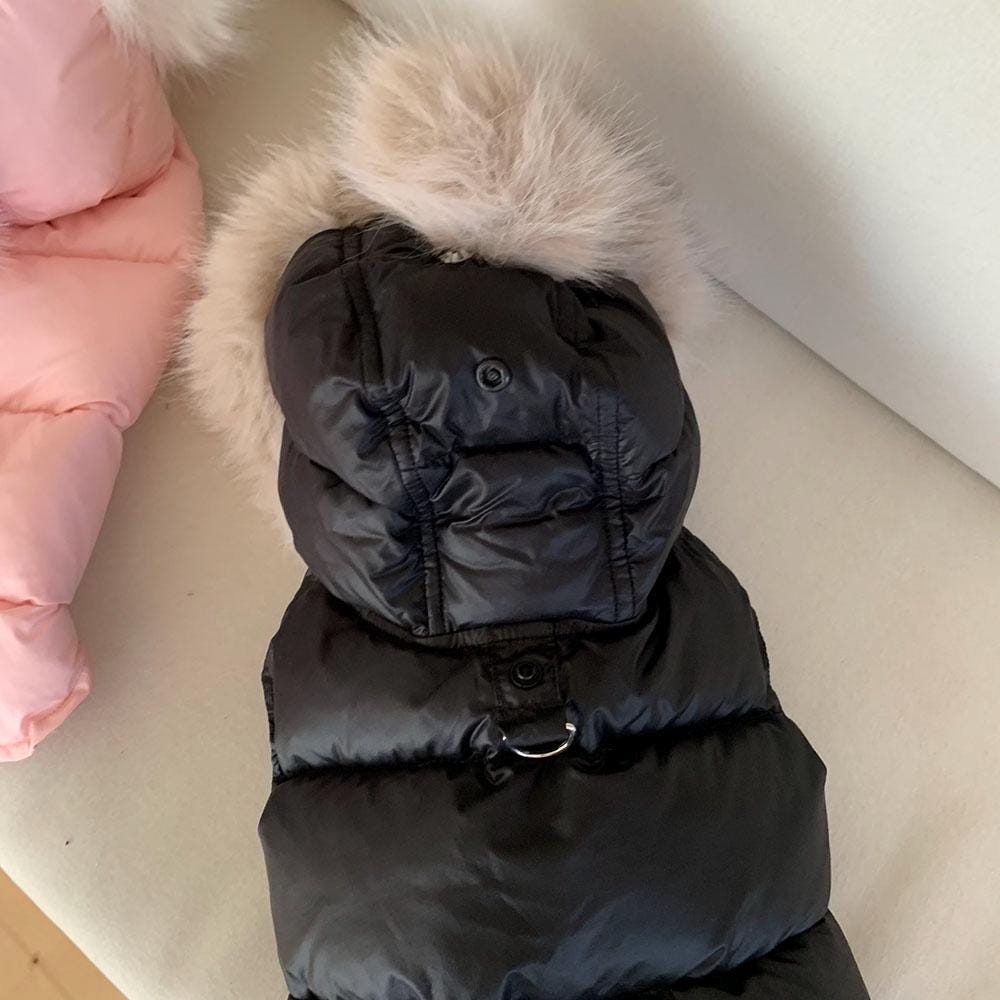 Fur Hood Padded Dog Vest, D-Ring Detail, Fleece Lining - NKpup