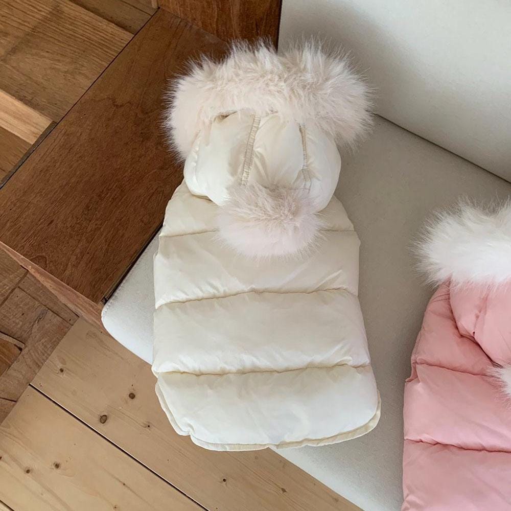 Fur Hood Padded Dog Vest, D-Ring Detail, Fleece Lining - NKpup