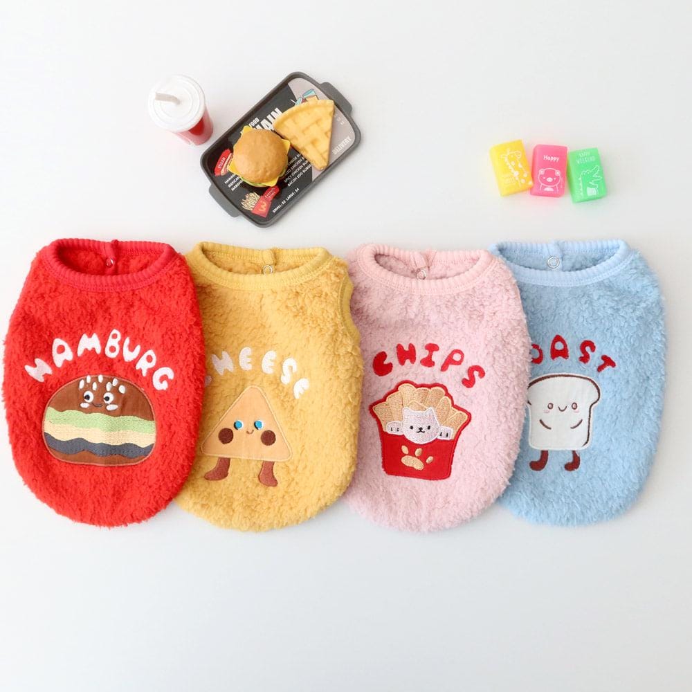 Food Boa Fleece Dog Vest, Embroidered Characters - NKpup