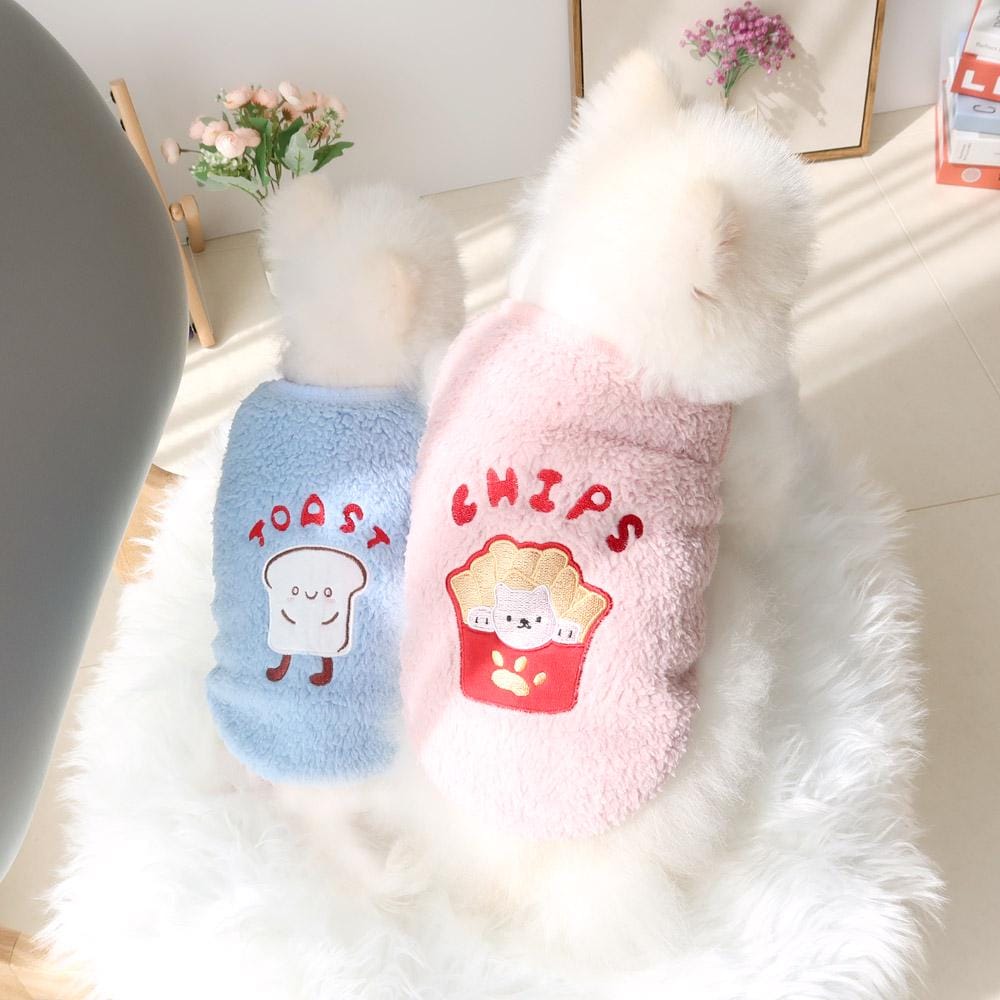 Food Boa Fleece Dog Vest, Embroidered Characters - NKpup