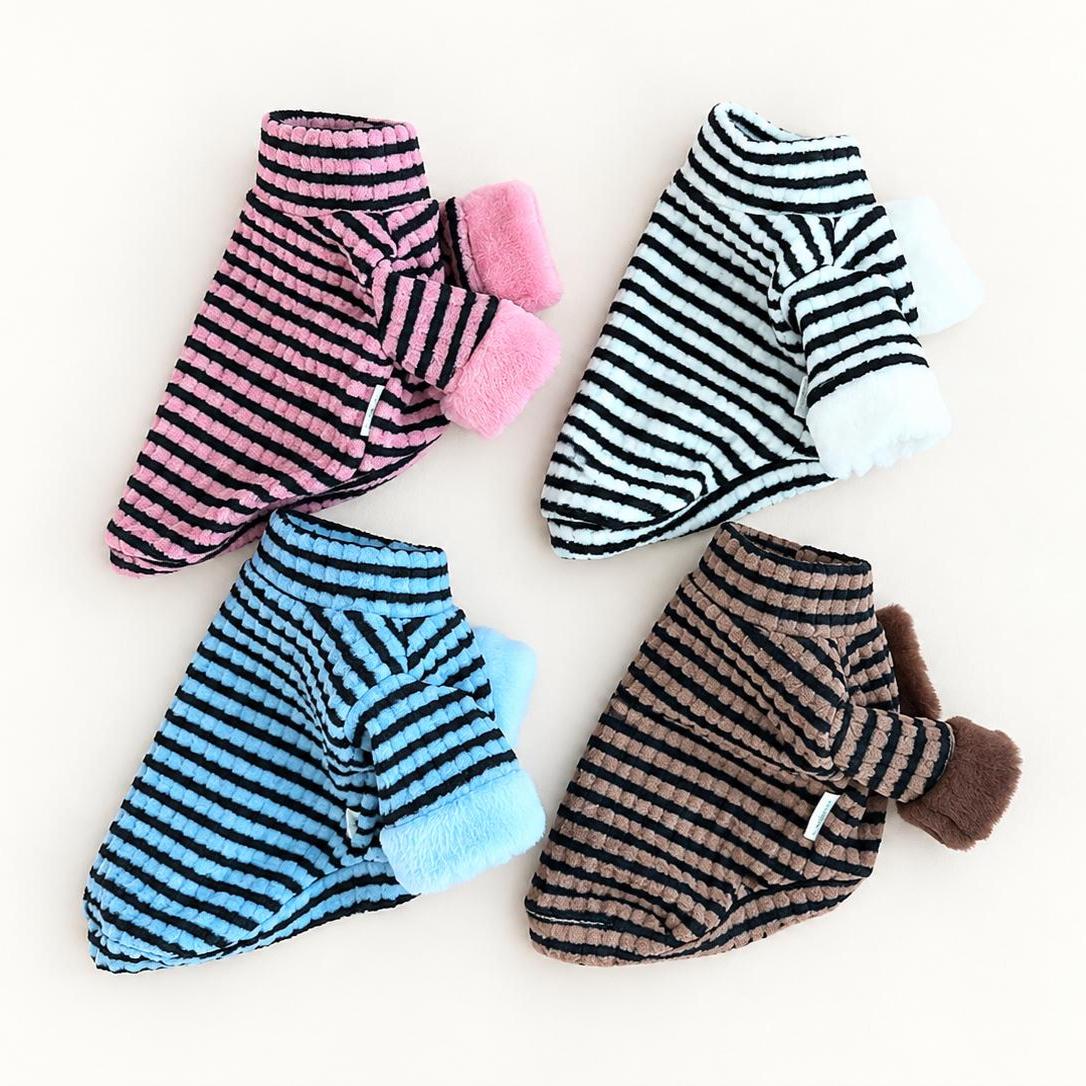 Cozy Stripe Dog Turtleneck Shirt, Plush Cuffs - NKpup