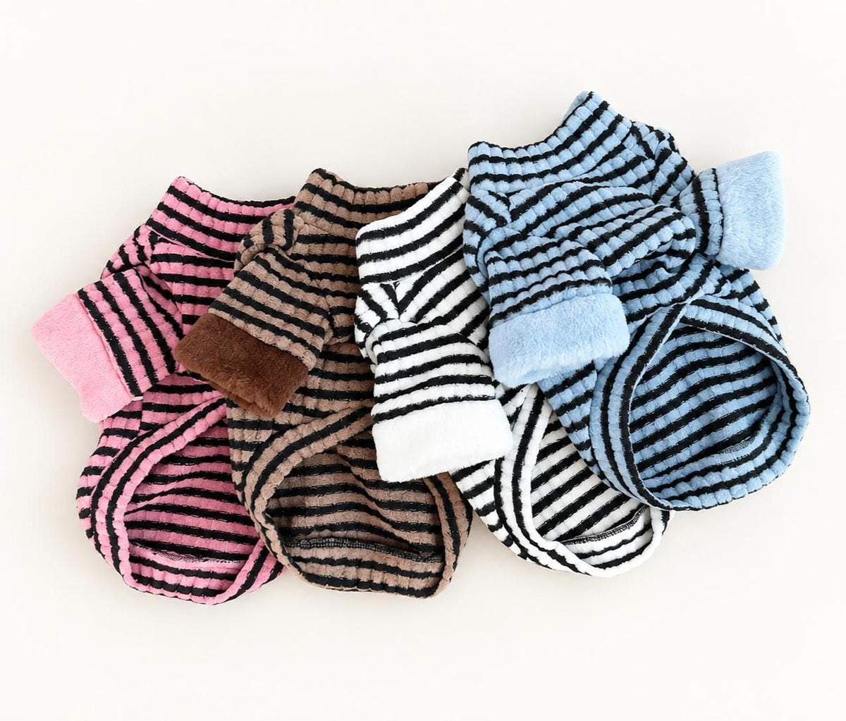 Cozy Stripe Dog Turtleneck Shirt, Plush Cuffs - NKpup
