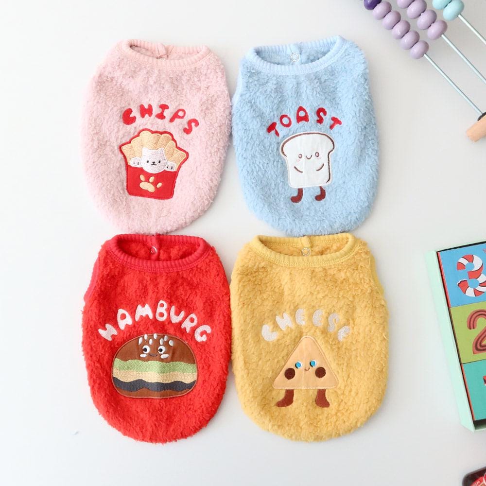 Food Boa Fleece Dog Vest, Embroidered Characters - NKpup